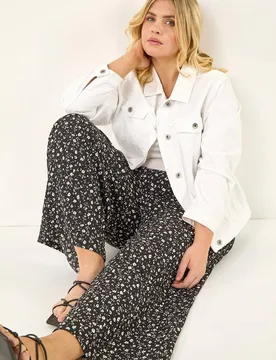 Women's Curve Textured Print Wide Leg Trousers in Black Size: 18 - Black - Size: 18 - Roman - FashionsVida