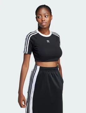 Stripes Baby Damen T-Shirts - Schwarz - Größe 34/XS - Baumwoll-Jersey Black 34/XS - Adidas - FashionsVida