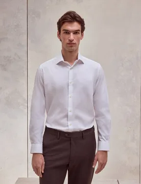 Camisa de vestir ml microespiga blanca patrón regular - Dustin - FashionsVida