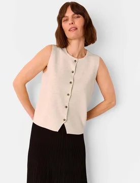 Lucy Cotton Rich Crew Neck Button Through Waistcoat Oatmeal female - Whistles - FashionsVida