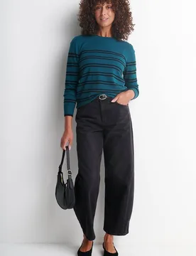 Women's Striped Fine Knit Jumper in Teal Size: Medium - Teal - Size: M - Klass. - FashionsVida