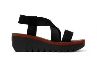 Womens Yabi922 Black Brick Cupido Leather Sandals Espadrille Platform Wedges - Size Uk 9