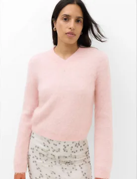 Wool Blend V-Neck Jumper with Mohair Pale Pink female - M&S - FashionsVida