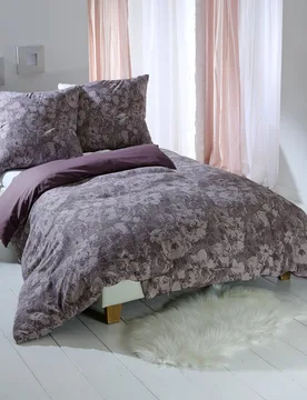 Seersucker-Bettwäsche "Blumen" dunkelviolett - Eldo - FashionsVida