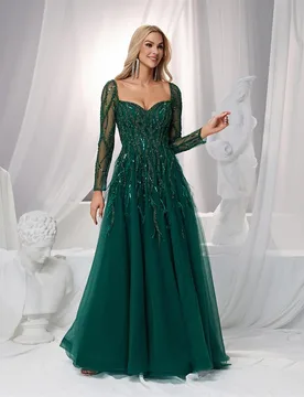 Customized Luxury Green Tulle Evening Dress Temperament Strapless Long Sleeves Prom Dress Modern Sweep Train Party Dress - Aliexpress - FashionsVida