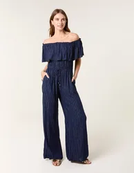 Bardot Tie Waist Jumpsuit - S / NAVY - female