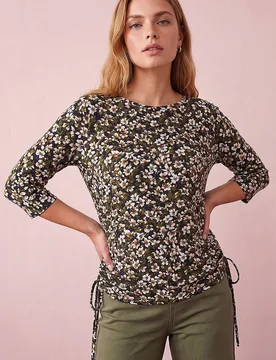 Women's Floral Tie Detail Top in Olive Size: 16 - Olive - Size: 16 - Roman - FashionsVida