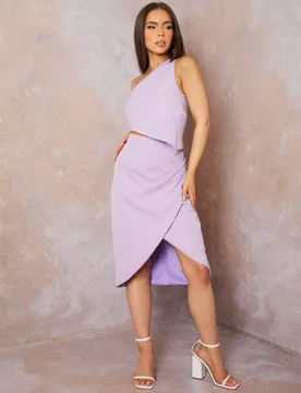 Womens Asymmetric Skirt In Lilac - Size 14 Uk - Chi chi london - FashionsVida