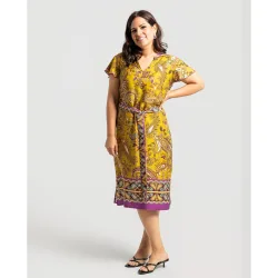 Vestido estampado fluido con cuello mao