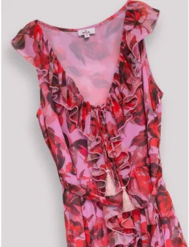 Vestido largo estampado con volantes y escote lazado - Niza - FashionsVida