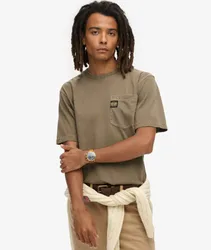 Superdry Herren T-shirt mit Tasche und Kontrastnähten Braun - Größe: XL