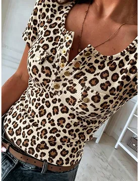 Camiseta de manga corta con cuello en V casual ajustada, con botones metálicos y media cremallera XS - Shein - FashionsVida