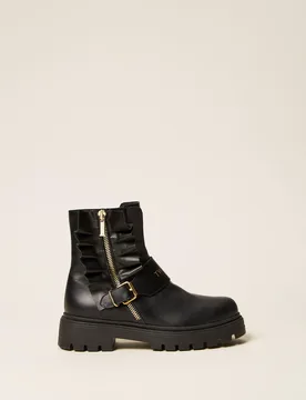 Bottines motardes en cuir avec fronces - TWINSET - FashionsVida