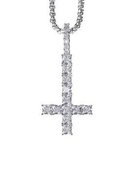 Iced Out Inverted Cross Pendant Necklace Pearl Beaded Chain Rope Chain Cut Rhinestone Reverse Cross Charm Hip Hop Gothic Jewelry - Aliexpress - FashionsVida
