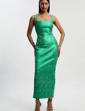 Womens Petite Foil Metallic Figure Form Strappy Knit Maxi Dress - Green - Size 6 Uk - Karen millen - FashionsVida