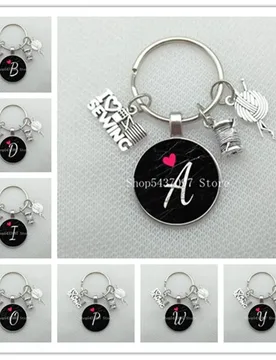 A-Z Letter Glass Keychain I like Knitting Charm Keychain Yarn Ball Knitting Crochet Keychain Tailor Mom Gift Jewelry Crafts - Aliexpress - FashionsVida