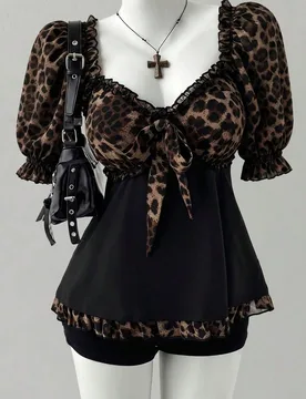 Top corto con estampado de leopardo y cordones de moda y sexy 2XL - Shein - FashionsVida
