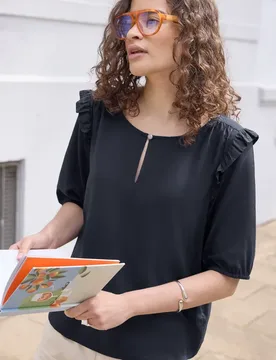 Street One Kurzarm Bluse mit Volant-Details female Blau - Street One Studio - FashionsVida