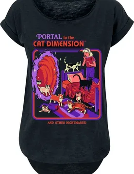 T-Shirt - Portal to the cat dimension - S bis 4XL - für Damen - Größe XL - schwarz - Frauen - female - Steven Rhodes - FashionsVida