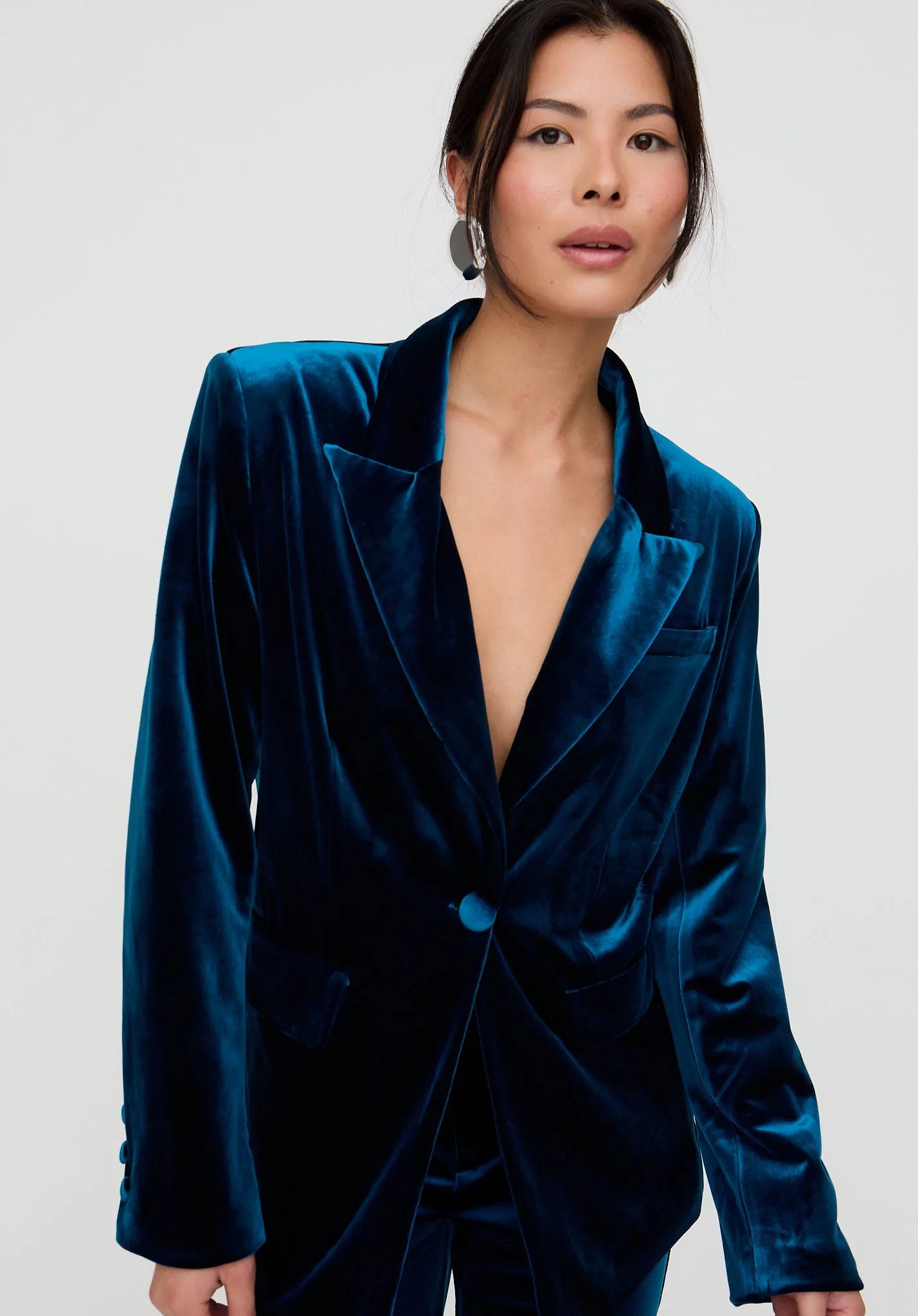 Valerie Tailored Velvet Blazer In Teal Blue - 8 - Lily and Lionel London Limited - FashionsVida