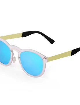 Ibiza Polarized Sunglasses Blue Sky Mirror Transparent White / Metal Gold Temple/CAT2 Men,Women - Ocean Sunglasses - FashionsVida