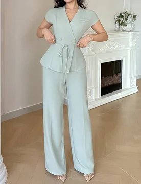 Nuevo conjunto elegante y casual de estilo coreano con mangas cortas y cintura ceñida, versátil para el trabajo y el uso diario XXL - Shein - FashionsVida