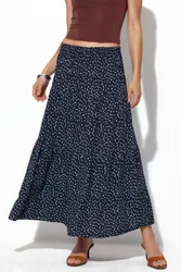 Womens High Waist Floral Maxi Skirt - Navy