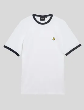 Men's Ringer Cotton Crew Neck T-Shirt in White - Lyle & Scott - FashionsVida