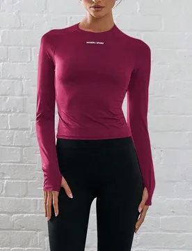 Top corto de manga larga con agujero para el pulgar, de material elástico, para actividades como pádel, tenis, pickleball y gimnasio S - Shein - FashionsVida