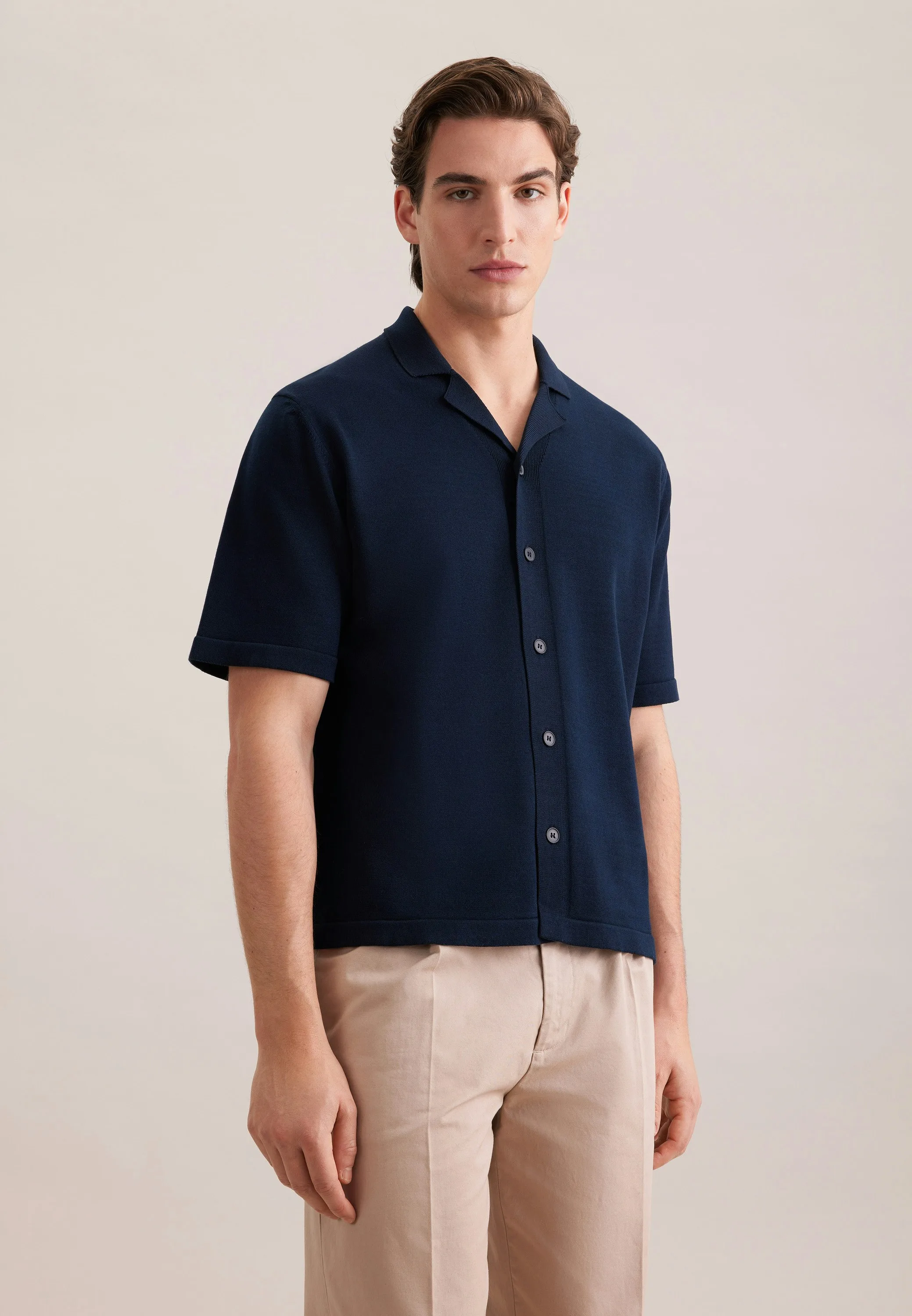 Regular Strick Resort Hemd Uni Blau L - Seidensticker - FashionsVida