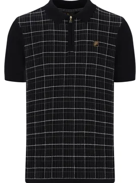 Black Enzo Knitted Check Zip Polo - XS - FILA - FashionsVida