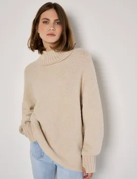 Women's Oversized Boucle Tunic Jumper in Stone Size: 8 - Stone - Size: 8 - Apricot - FashionsVida