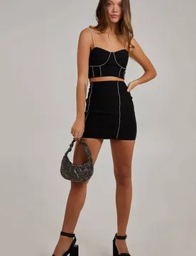 Women's Diamante Embellished Mini Skirt in Black Size: 8 - Black - Size: 8 - Pink Vanilla - FashionsVida