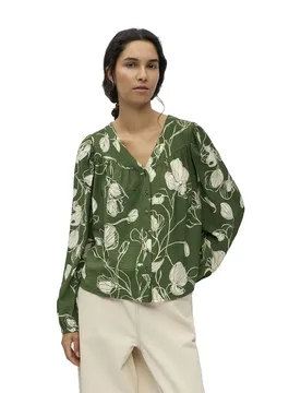Chemisier à Manches Longues Jacira Bronze Green / Aop Birch Flowers / Leafs 40 - Vila - FashionsVida