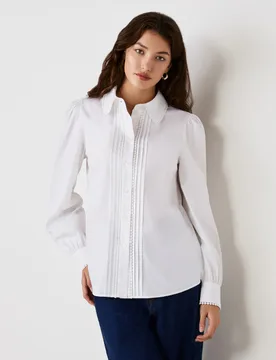 Cotton Rich Pintuck Blouson Sleeve Shirt White female - Finery London - FashionsVida