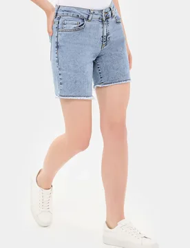 Womens Denim Mid Rise Shorts - Blue - Hiccup - FashionsVida