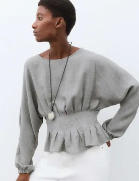 Textured Pleat Detail Blouson Sleeve Blouse Thunder female - Autograph - FashionsVida