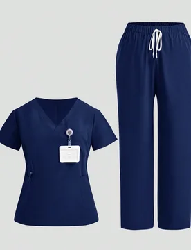 Conjunto de uniforme médico de talla grande con blusa de cuello en V de manga corta y pantalones 1XL - Shein - FashionsVida