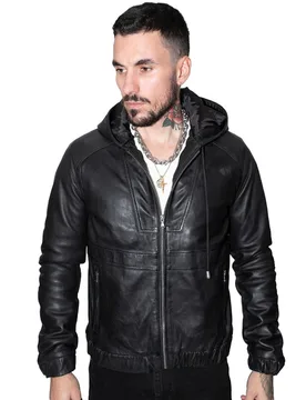 Mens Men’s Casual Hooded Bomber Jacket-Odesa - Black - Size 2xl - Infinity Leather - FashionsVida