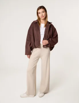 Knitted Wide Leg Trousers - S/M / STONE MELANGE - female - Blue Vanilla - FashionsVida