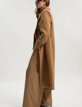 Womens Wool Double Breasted Tailored Midi Coat - Beige - Size 14 Uk - Karen millen - FashionsVida