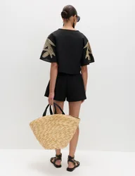 Straw Drawstring Bucket Bag Natural female