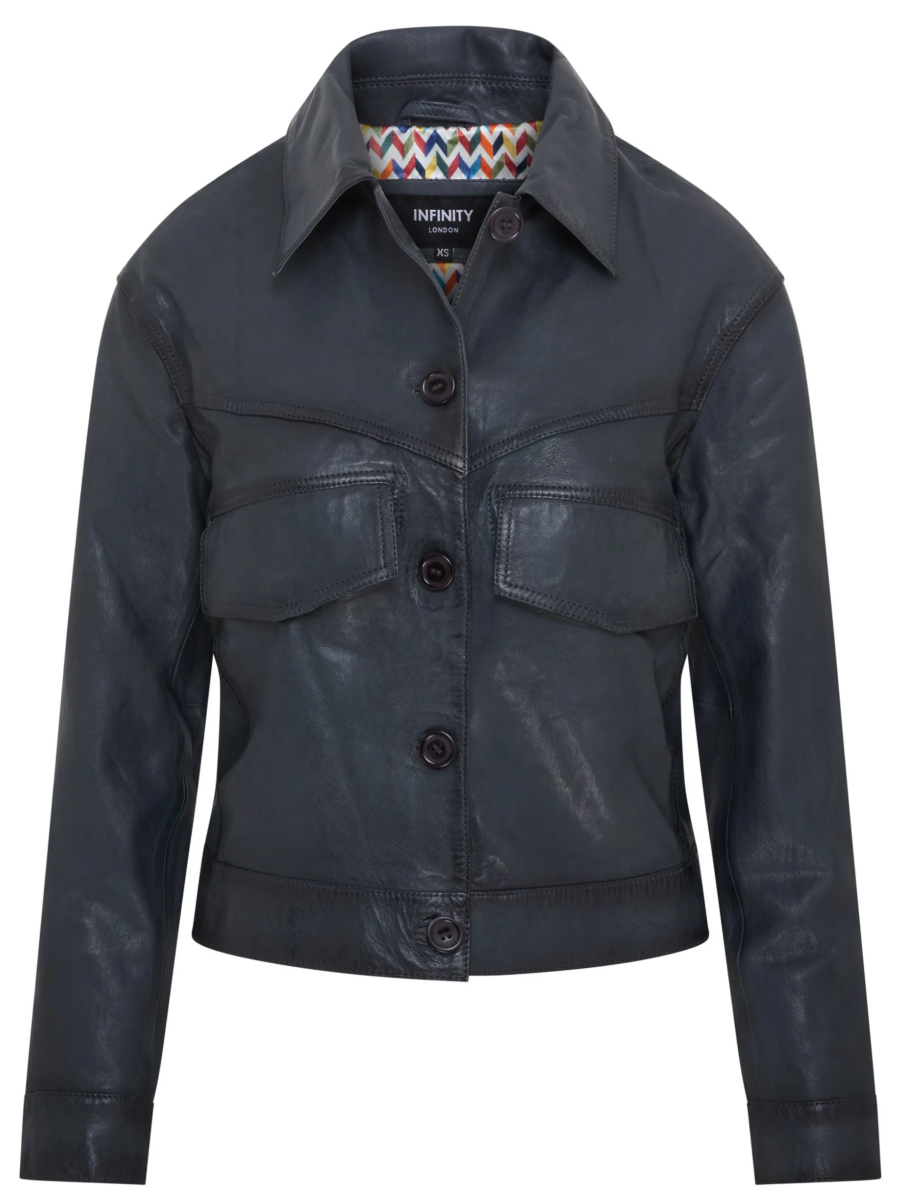 Womens Navy Retro Biker Jacket - Kopervik Lamb Leather - Size 2xl - Infinity Leather - FashionsVida
