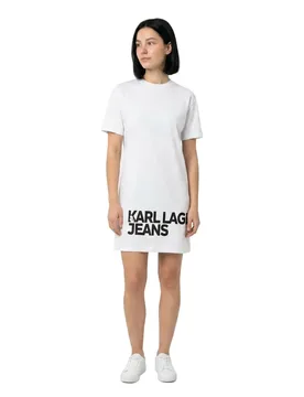 Karl Jeans Vestito Corto A Maniche Corte B1w1305 White M - Lagerfeld - FashionsVida