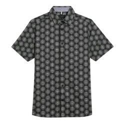 Mens Pearsho Short Sleeve Circle Geo Black Shirt Cotton - Size 2xl