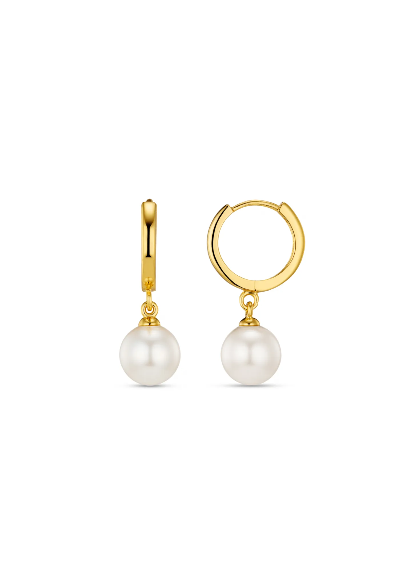 Pearl Drop Huggie Hoop Earrings - Gold - Orelia London - FashionsVida