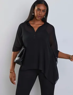Semi-Sheer Blouse Black female - Live Unlimited London - FashionsVida