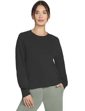 Performance Skechluxe Elevate Crewneck Womens Black Sweatshirt Rayon - Size Small - Skechers - FashionsVida