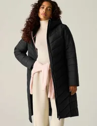 Adela Quilted Padded Hooded Longline Jacket Black female