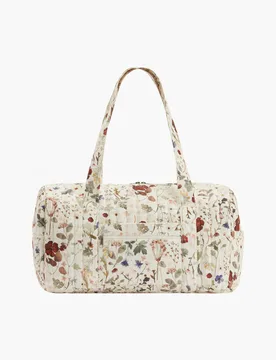 Sia Pressed Floral Print Overnight Bag In Cream - One Size - Lily and Lionel London Limited - FashionsVida